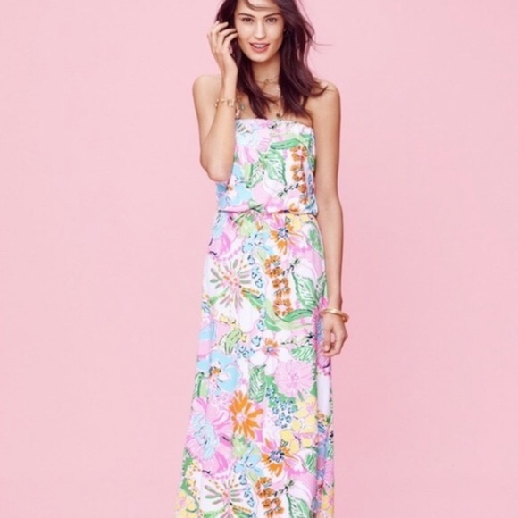 Lilly Pulitzer for Target Nosey Posey  Strapless Maxi Dress XS Excellent Cond - Picture 1 of 2